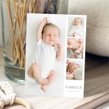 Faire-part naissance Le photomaton personnalisable - Couleur Noir, Blanc et Blanc - 10,5 x 14,5 cm - Monfairepart