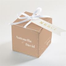 Boîte de dragées mariage Engagés dorure personnalisable - Couleur Rose/Orange et Beige/Doré - 4,5 cm - Monfairepart