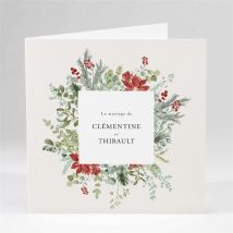 Faire-part mariage Jardin fleuri personnalisable - Couleur Rouge/Vert - 13,5 x 13,5 cm - Monfairepart