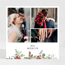 Carte de remerciement mariage Douce subtilité personnalisable - Couleur Rouge, Vert et Blanc - 13,5 x 13,5 cm - Monfairepart