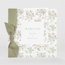 Faire-part mariage Fleuri plié personnalisable - Couleur Vert et Blanc - 15 x 15 cm - Monfairepart