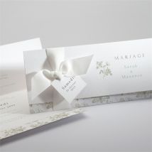 Faire-part mariage Fleuri pochette personnalisable - Couleur Vert et Blanc - 21 x 9,2 cm - Monfairepart