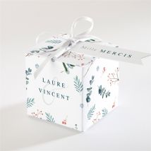 Boîte de dragées mariage Hivernal personnalisable - Couleur Rouge, Bleu et Blanc - 4,5 cm - Monfairepart