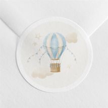 Sticker naissance Montgolfière personnalisable - Couleur Bleu, Beige et Blanc - 4 cm - Monfairepart