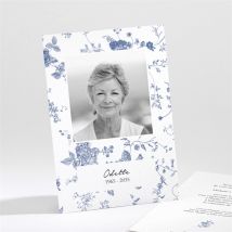 Faire-part décès Fleurs bleues personnalisable - Couleur Bleu et Blanc - 9,5 x 13,8 cm - Monfairepart