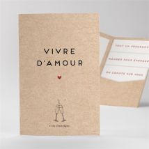 Faire-part mariage Champagne personnalisable - Couleur Beige et Marron/Kraft - 17cm x 11,4cm fermé - Monfairepart