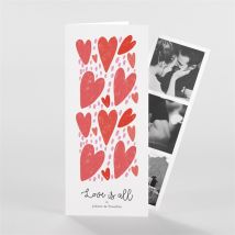 Faire-part mariage Coeurs photomaton personnalisable - Couleur Rouge, Rose et Blanc - 21 cm x 9 cm fermé - Monfairepart