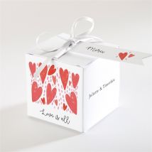 Boîte de dragées mariage Coeurs personnalisable - Couleur Rouge, Rose et Blanc - 4,5 cm - Monfairepart