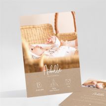 Faire-part de baptême Kraft pictos personnalisable - Couleur Marron/Kraft - 10,5 x 14,5 cm - Monfairepart