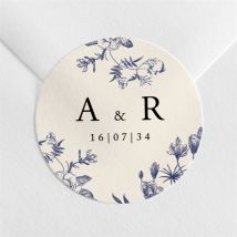 Sticker mariage Exotique personnalisable - Couleur Bleu et Beige - 4 cm - Monfairepart