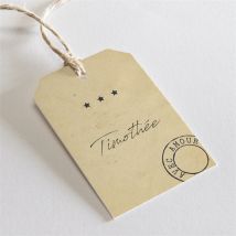 Marque-place baptême Télégramme Baptême étiquette personnalisable - Couleur Beige et Marron/Kraft - 4 x 6 cm - Monfairepart