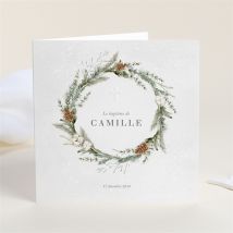 Faire-part de baptême L'hiver gaufrage personnalisable - Couleur Vert et Blanc - 13,5 x 13,5 cm - Monfairepart
