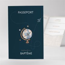 Faire-part de baptême Passeport Bapteme pocketfold personnalisable - Couleur Bleu - 17cm x 11,4cm fermé - Monfairepart