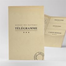 Faire-part de baptême Télégramme Baptême pocketfold personnalisable - Couleur Beige et Marron/Kraft - 17cm x 11,4cm fermé - Monfairepart