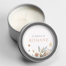 Bougie baptême Tout en Joie argent personnalisable - 5 cm et 2,5 cm de hauteur - Monfairepart