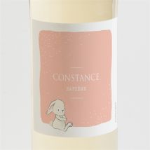 Etiquette de bouteille baptême Petit Lapin Baptême personnalisable - Couleur Rose et Blanc - 9,5 x 9,5 cm - Monfairepart