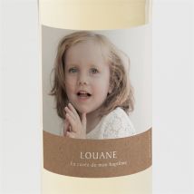 Etiquette de bouteille baptême Kraft végétal personnalisable - Couleur Beige et Marron/Kraft - 9,5 x 9,5 cm - Monfairepart