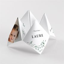 Faire-part de baptême Décoration végétale origami personnalisable - Couleur Vert et Blanc - 20,9 x 20,9 cm - Monfairepart