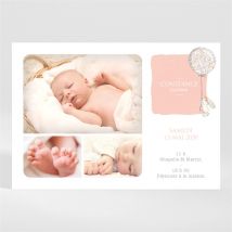 Faire-part de baptême Petit Lapin Baptême magnet personnalisable - Couleur Rose, Orange et Blanc - 13,8 x 9,5 cm - Monfairepart