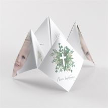 Faire-part de baptême Grâce origami personnalisable - Couleur Vert et Blanc - 20,9 x 20,9 cm - Monfairepart