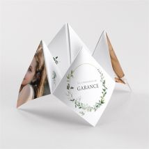 Faire-part communion Gravée au coeur origami personnalisable - Couleur Vert et Blanc - 20,9 x 20,9 cm - Monfairepart