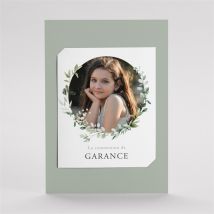 Faire-part communion Gravée au coeur duo personnalisable - Couleur Vert et Blanc - 14 x 10 cm assemblé - magnet 10 x 8 cm - Monfairepart