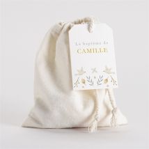 Boîte de dragées baptême Vers le Beau pochon personnalisable - Couleur Jaune et Blanc - 10 cm x 12 cm - Monfairepart