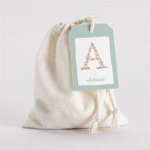 Boîte de dragées baptême Alphabet original pochon personnalisable - Couleur Vert/Bleu - 10 cm x 12 cm - Monfairepart