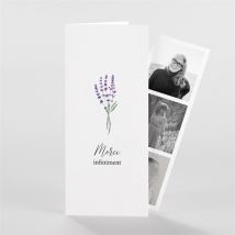 Carte de remerciement décès Souvenir de lavande photomaton personnalisable - Couleur Violet et Blanc - 21 cm x 9 cm fermé - Monfairepart
