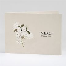 Carte de remerciement décès Bouquet blanc plié personnalisable - Couleur Beige - 14,5 x 10,5 cm fermé - Monfairepart