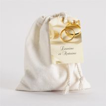 Boîte de dragées mariage Alliances fond crème pochon personnalisable - Couleur Jaune et Marron - 10 cm x 12 cm - Monfairepart