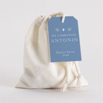 Boîte de dragées communion Bleu myosotis pochon personnalisable - Couleur Bleu - 10 cm x 12 cm - Monfairepart