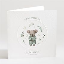 Faire-part naissance Koala jungle personnalisable - Couleur Vert et Blanc - 13,5 x 13,5 cm - Monfairepart