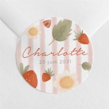 Sticker naissance Fraises acidulées personnalisable - Couleur Rouge/Rose - 4 cm - Monfairepart