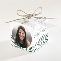 Boîte de dragées baptême Adulte personnalisable - Couleur Vert et Blanc - 4,5 cm - Monfairepart
