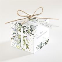 Boîte de dragées baptême Adulte religieux personnalisable - Couleur Vert, Bleu et Blanc - 4,5 cm - Monfairepart