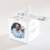 Boîte de dragées baptême Adulte eucalyptus personnalisable - Couleur Blanc - 4,5 cm - Monfairepart
