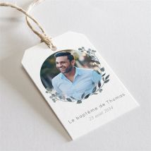 Etiquette baptême Adulte eucalyptus personnalisable - Couleur Blanc - 4 x 6 cm - Monfairepart