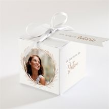 Boîte de dragées baptême Fille adulte personnalisable - Couleur Rose et Beige - 4,5 cm - Monfairepart