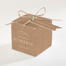 Boîte de dragées baptême Ichthus kraft adulte personnalisable - Couleur Marron/Kraft - 4,5 cm - Monfairepart