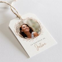 Etiquette baptême Fille adulte personnalisable - Couleur Rose et Beige - 4 x 6 cm - Monfairepart