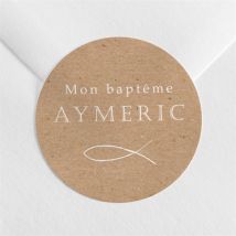 Sticker baptême Ichthus kraft adulte personnalisable - Couleur Marron/Kraft - 4 cm - Monfairepart