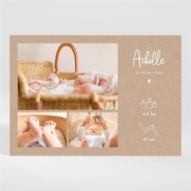 Faire-part naissance Kraft garçon magnet personnalisable - Couleur Marron/Kraft - 13,8 x 9,5 cm - Monfairepart