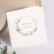 Faire-part mariage Couronne d'automne personnalisable - Couleur Rose, Beige et Blanc - 13,5 x 13,5 cm - Monfairepart