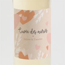 Etiquette de bouteille mariage Love is all personnalisable - Couleur Rose/Orange et Beige - 9,5 x 9,5 cm - Monfairepart