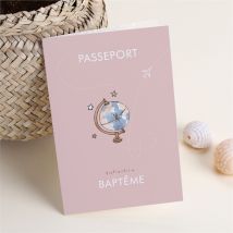 Faire-part de baptême Joli Passeport Bapteme personnalisable - Couleur Rose - 10 x 14,5 cm - Monfairepart