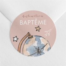 Sticker baptême Joli Passeport Bapteme personnalisable - Couleur Rose - 4 cm - Monfairepart