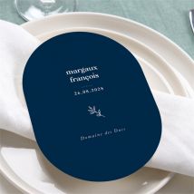 Menu mariage Bleu romantique ovale personnalisable - Couleur Bleu - 12 cm x 16,5 cm - Monfairepart