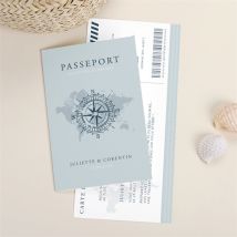 Faire-part mariage Passeport marin personnalisable - Couleur Bleu - 21 x 10 cm (une fois assemblé) - Monfairepart