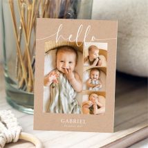 Faire-part naissance Kraft photos personnalisable - Couleur Marron/Kraft - 10,5 x 14,5 cm - Monfairepart